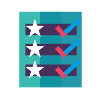 A document with stars and ticks next to each block of content