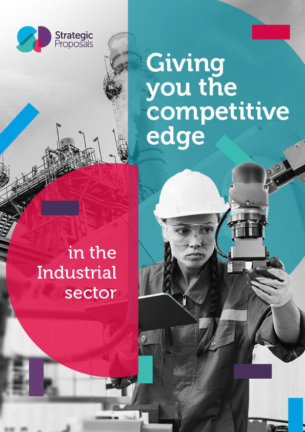 Front cover of our sector brochure showing a woman operating engineering machinery with a factory background